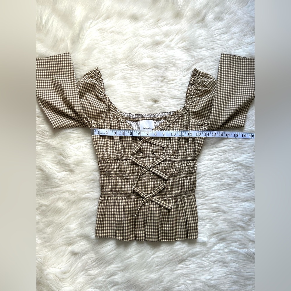 NWOT Reformation Lauryn Gingham Cotton Top Color: Neutral Pattern Sz 8 - Picture 8 of 11